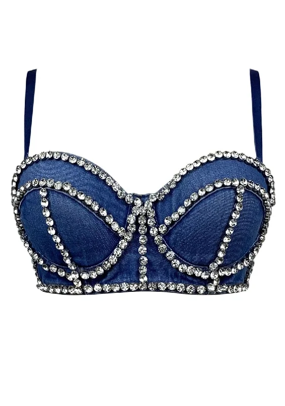 Amazing Deals Three Color Denim Diamond Bra Corset