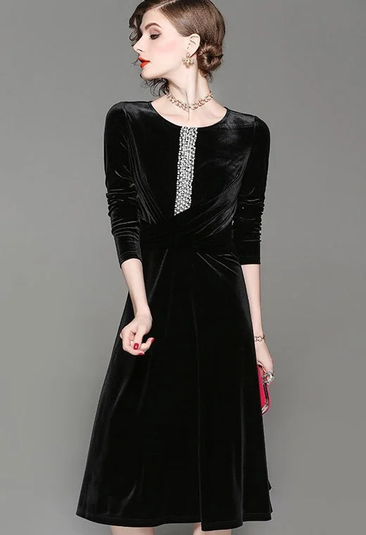 Deal Mania Velvet Dress W/ Bead Detail
