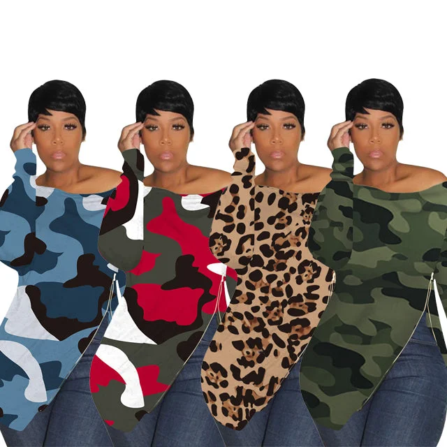 Weekend Deals That Sizzle H1245 Camouflage print shoulder Plus Size Women T-shirt Autumn/Winter new T-shirt women Weekend Deals That Sizzle H1245 Camouflage print shoulder Plus Size Women T-shirt Autumn/Winter new T-shirt women