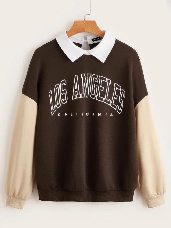 New Arrival Casual Colorblock Contrast Collar Long Sleeve Collar Regular Women Sweatshirt