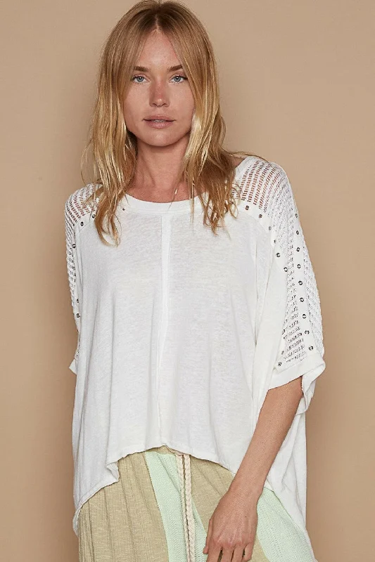 Early Bird Discount POL Eyelet Detail Studded High-Low Top