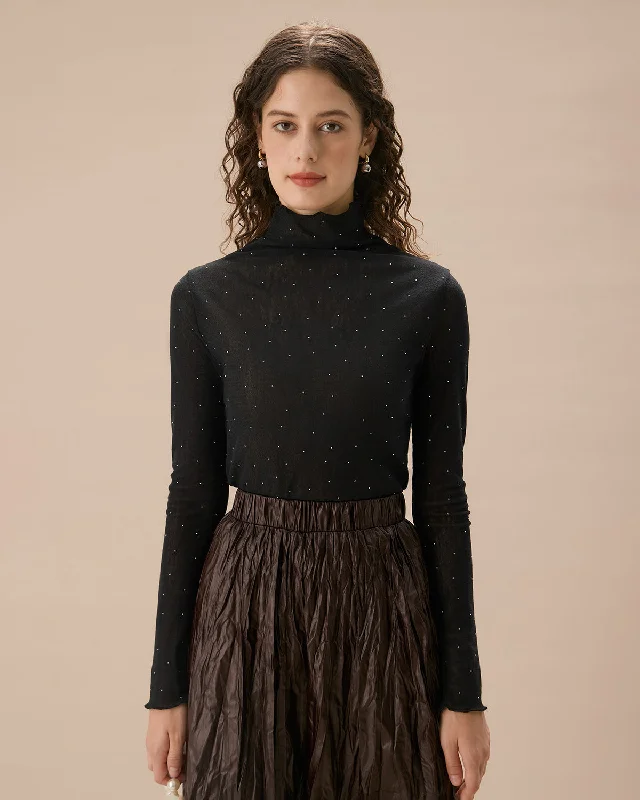 Weekend Deals You Can't Resist Women's Black Polka Dot See-through Slim Tee