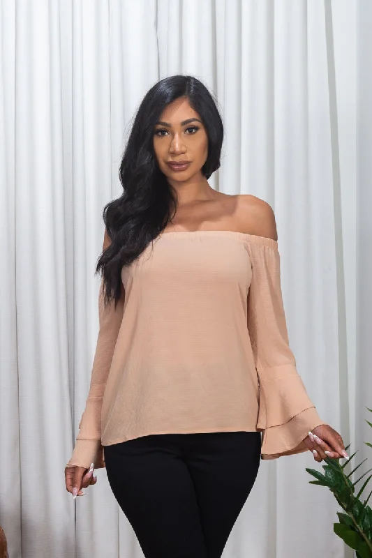 Weekend Bargains to Sizzle 3/4 Sleeve Off the Shoulder Bell Sleeve Top* (171047)