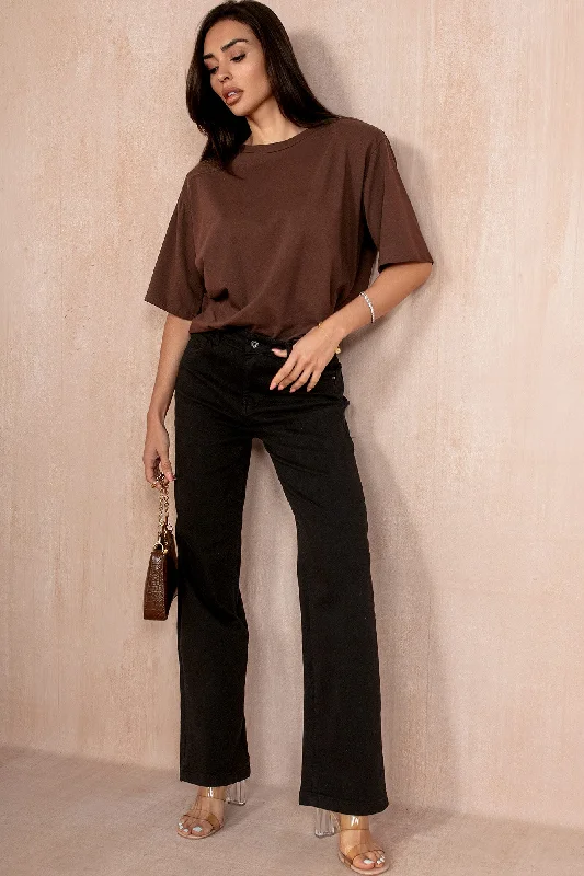 Weekend Deals That Dazzle Raelynn Chocolate Padded Shoulder T-Shirt