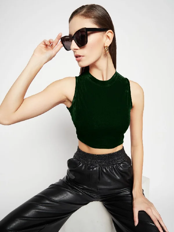 TIME-Limited Offer Stretchable Velvet High Neck Crop Top