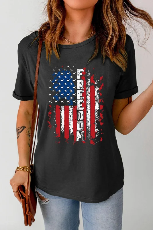 Massive Deal FREEDOM US Flag Graphic Round Neck Tee