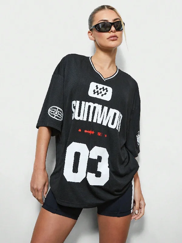 Deal Alert SUMWON WOMEN Oversized Fit Baller Tee With Letter & Number Graphic Print