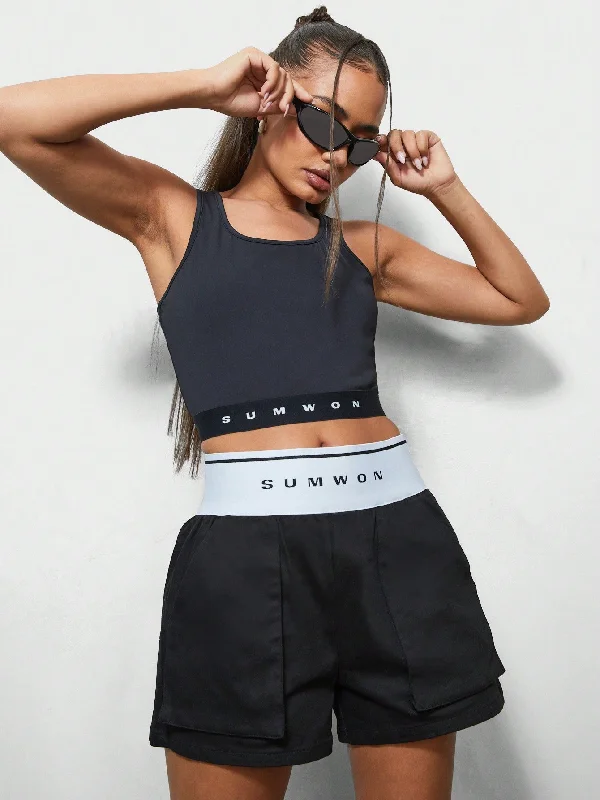 Overstock Sale SUMWON WOMEN Open Back Logo Crop Top