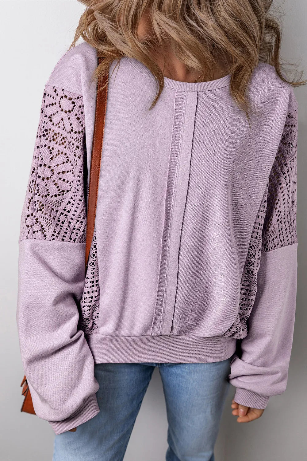 Unbeatable Prices Openwork Round Neck Long Sleeve Sweatshirt