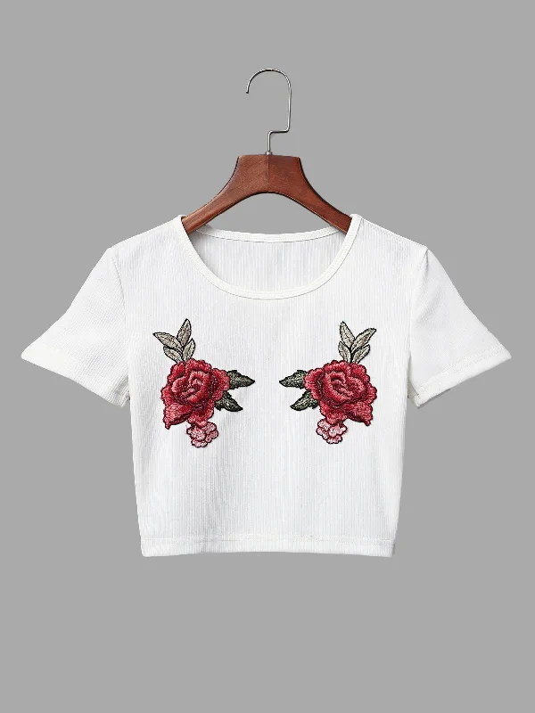 Limited Edition Custom Round Neck Embroidered Short Sleeve White Top