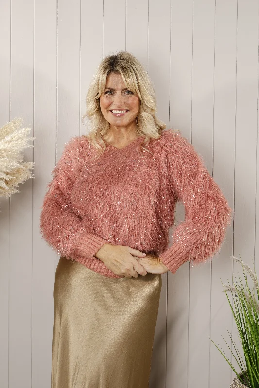 Referral Discount Fluffy sparkle jumper Pink