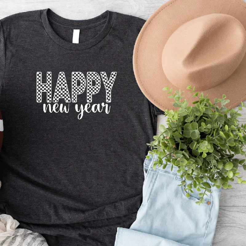 Deal Alert Happy New Year Checkered Graphic Tee