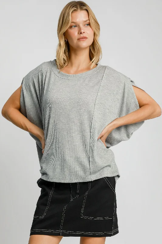 Inventory Reduction Umgee Exposed Seam Round Neck Batwing Sleeve Knit Top