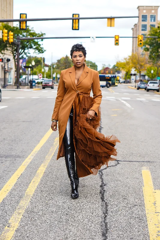 Bonus Savings The Ruffle Side Long Sleeve Jacket (Rust)
