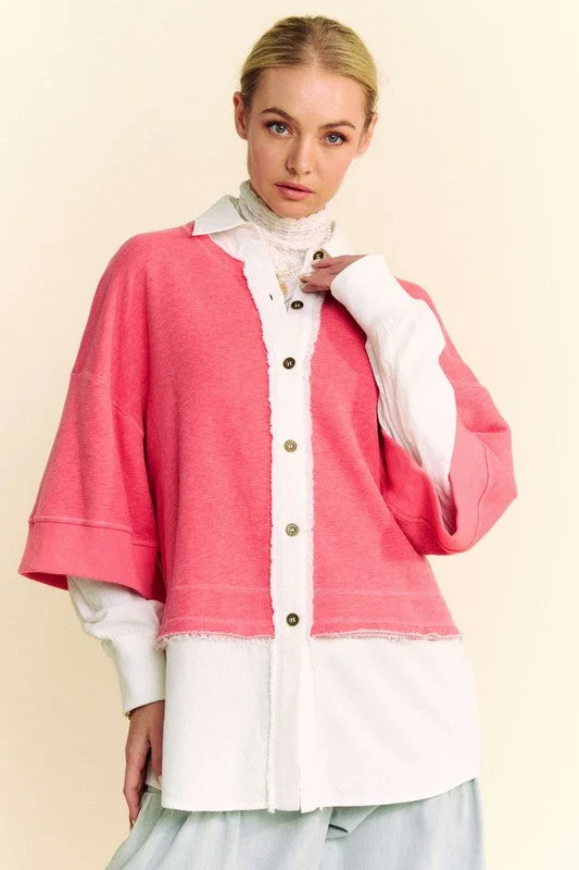 Can't Be Beat Davi & Dani Faux Layered French Terry Contrast Top