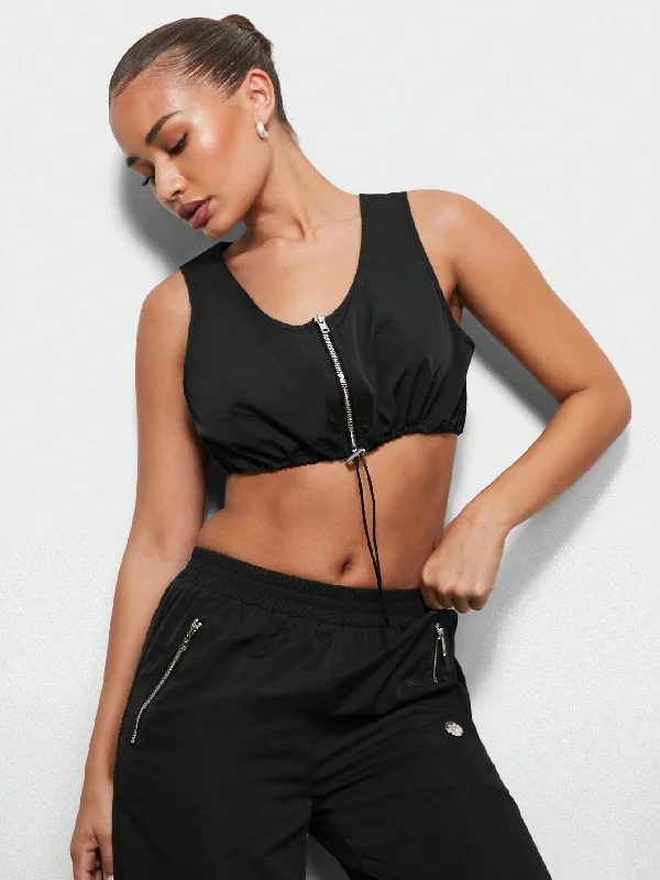 Reduced Prices SUMWON WOMEN Zip Front Drawstring Crop Top