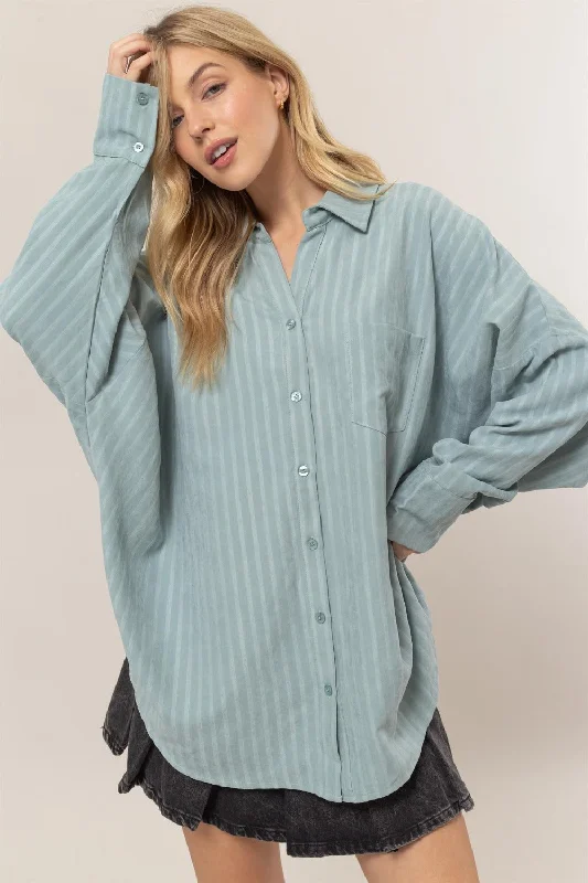 Sale Event HYFVE Stripe Button Down Long Sleeve Oversized Shirt