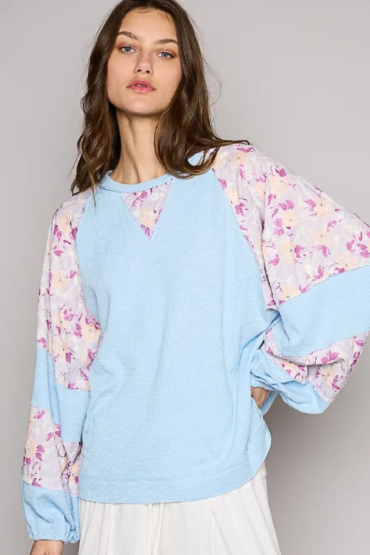 Pay Less POL Round Neck Balloon Floral Long Sleeve Top