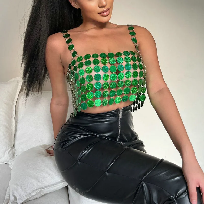 Price Drop Sexy Solid Color Nightclub Sequin Camisole Sequined Vest Wholesale Womens Tops