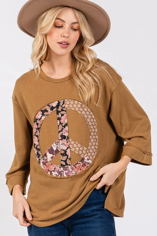While Supplies Last SAGE + FIG Floral Peace Patch Round Neck Top