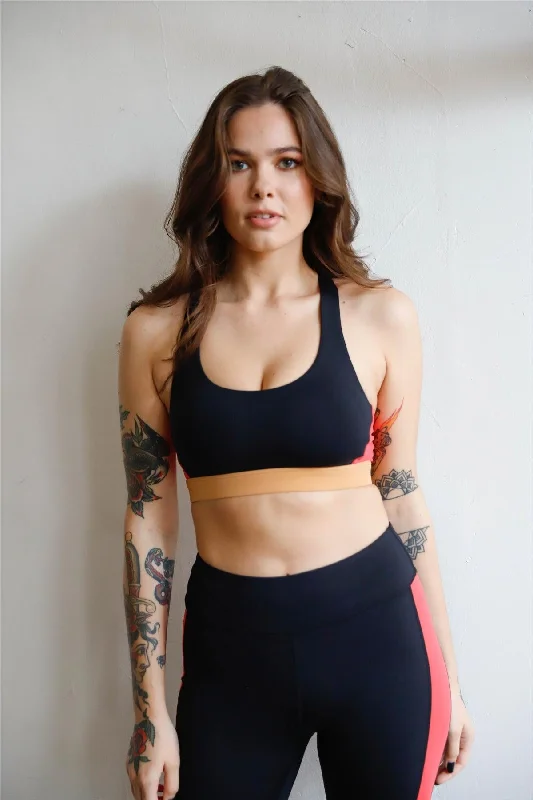 Price Rollback Black Multi Color Block Racerback Strap Classic Silhouette Sports Bra Activewear Top / XS-M/3-1 Price Rollback Black Multi Color Block Racerback Strap Classic Silhouette Sports Bra Activewear Top / XS-M/3-1