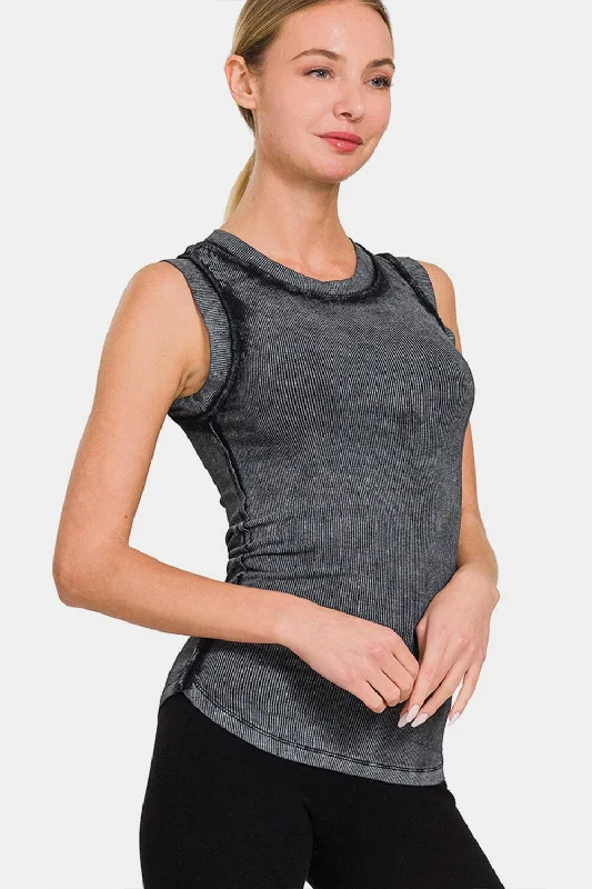 Doorbuster Deal Zenana Washed Ribbed Round Neck Slim Tank