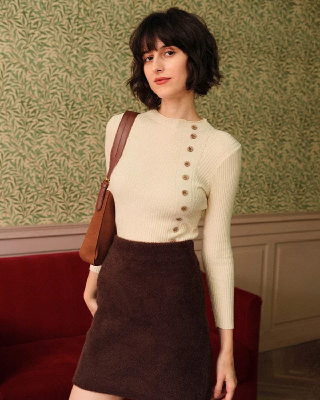 Clearance Sale The Beige Mock Neck Ribbed Knit Top