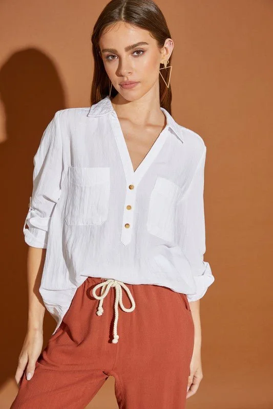 Weekend Offers That Tempt V Neck Button Down Shirt