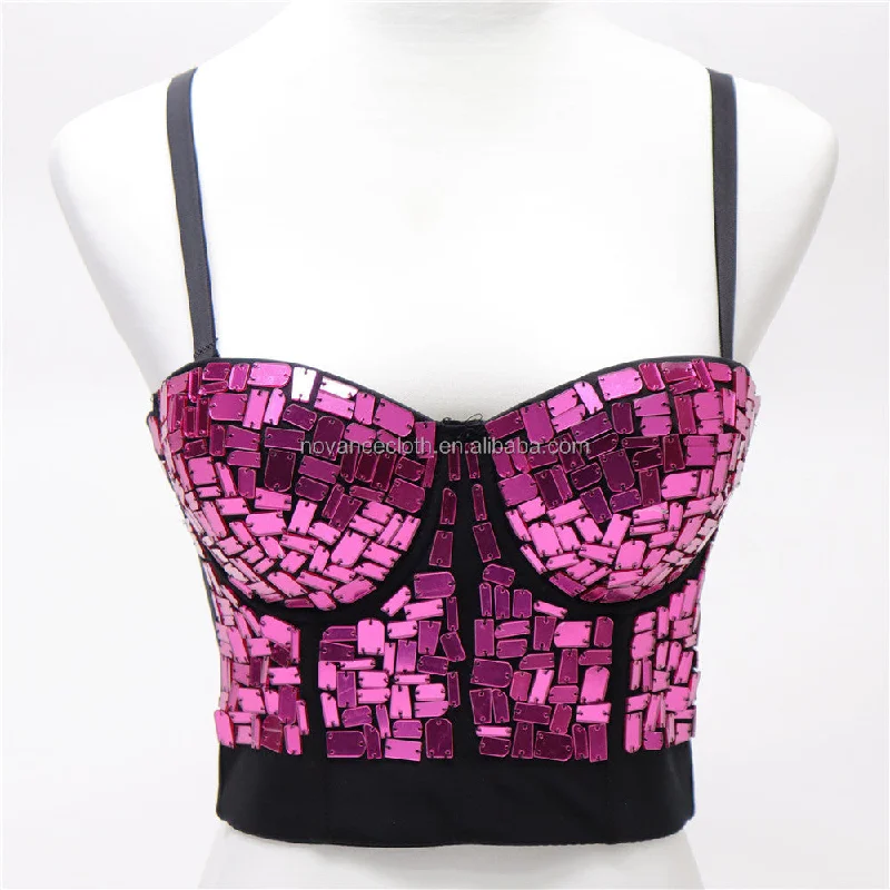 Weekend Special NOVANCE hot items 2022 hot sling sparking pink sequins sexy women vest under wear fishbone Prom sexy women bra outwear Weekend Special NOVANCE hot items 2022 hot sling sparking pink sequins sexy women vest under wear fishbone Prom sexy women bra outwear