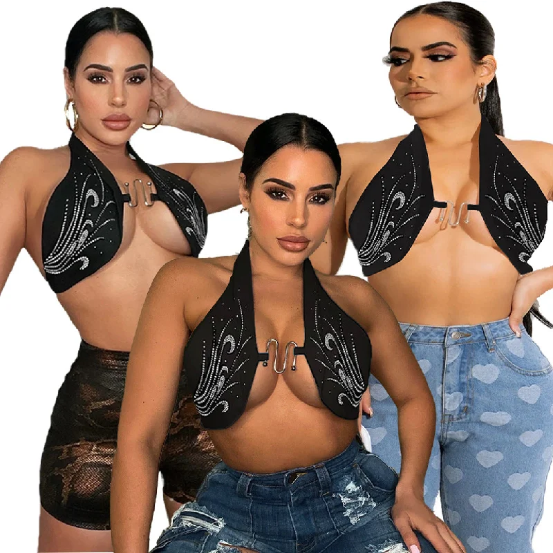 New Markdowns 2022 Summer y2k casual custom cropped tops embroidered diamond Rhinestone logo top sexy V-neck tank top for Women