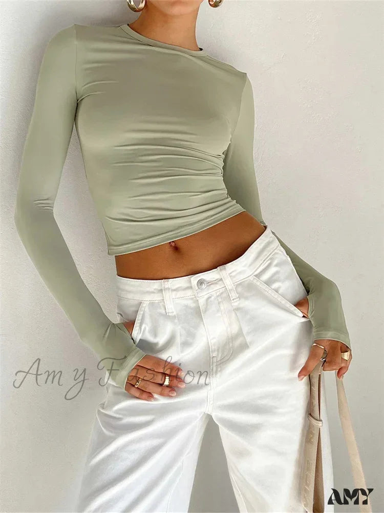 Make Your Weekend Count with Savings Amy Fashion - Long Sleeve Casual Pullover Thumb Hole Base T-Shirts