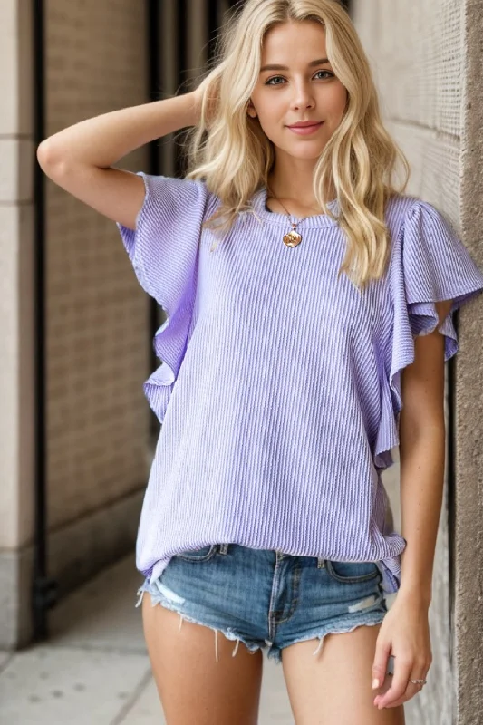 Year-End Clearance Heimish Full Size Ruffled Sleeve Ribbed Top