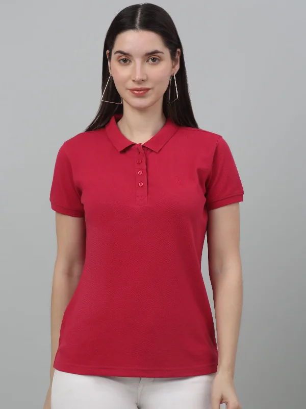 Steals and Deals Women's Casual Regular Short Sleeve Pink Polo neck  T-Shirt