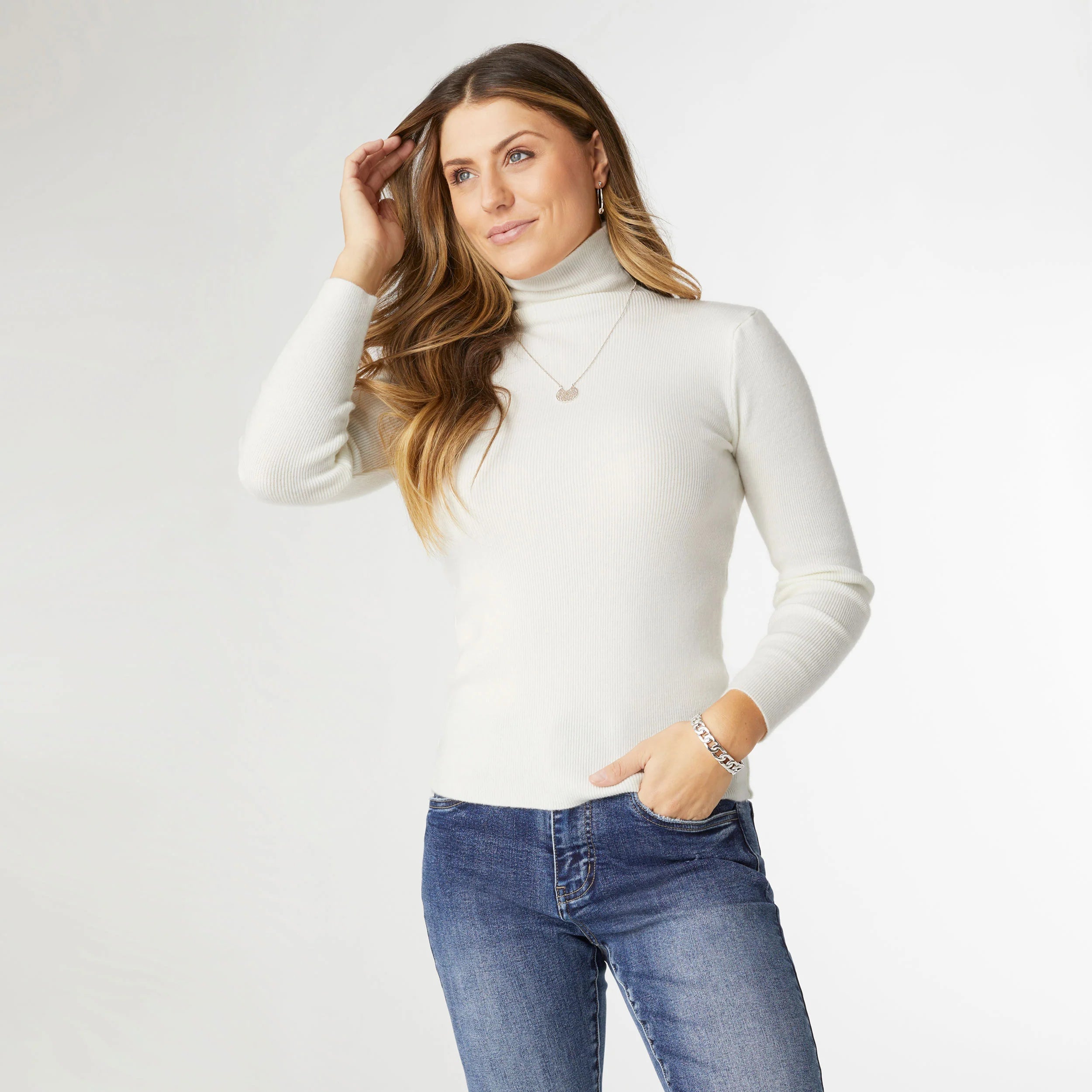 Pay Less Ivory Funnel Neck Rib Knit Top
