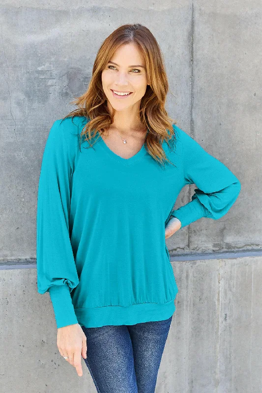 Weekend Specials to Celebrate Basic Bae Full Size V-Neck Lantern Sleeve Top