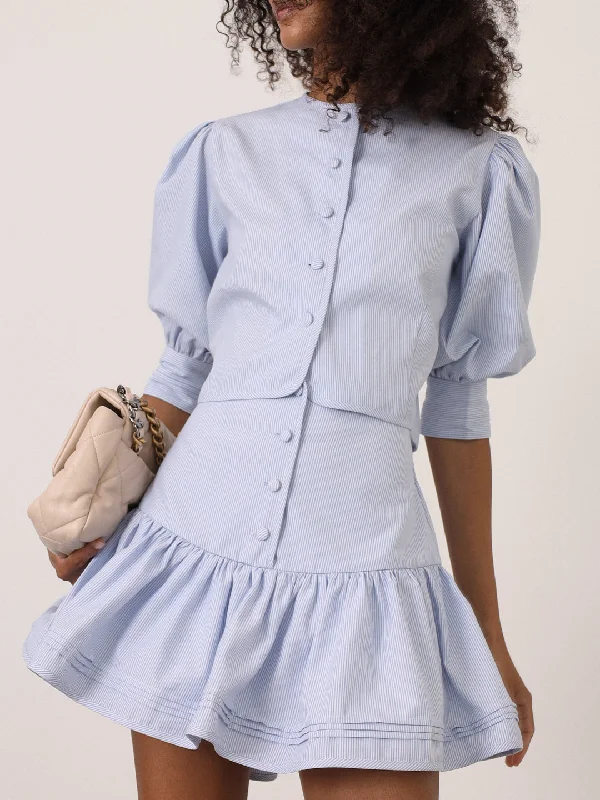Weekend Deal Cici Stripe Button Top | Pastel Blue
