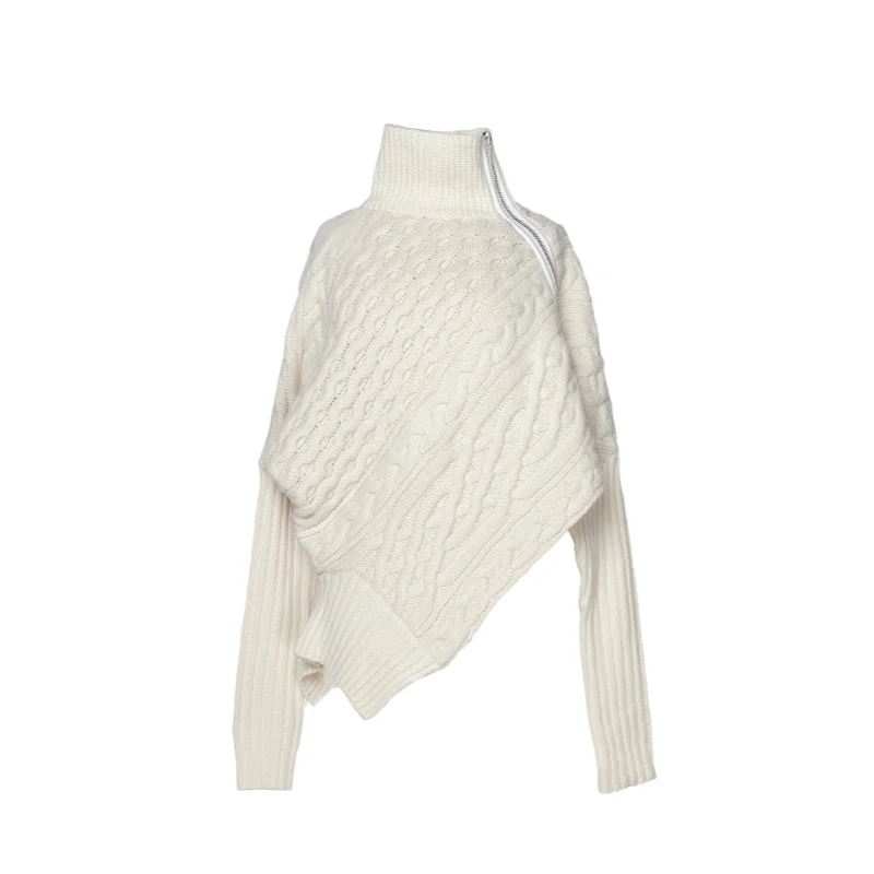 Daily Deals Women Sweater Asymmetry Plus Size Black White Pullover Sweaters Irregular Casual Vintage Knitting Pullover Top 2022