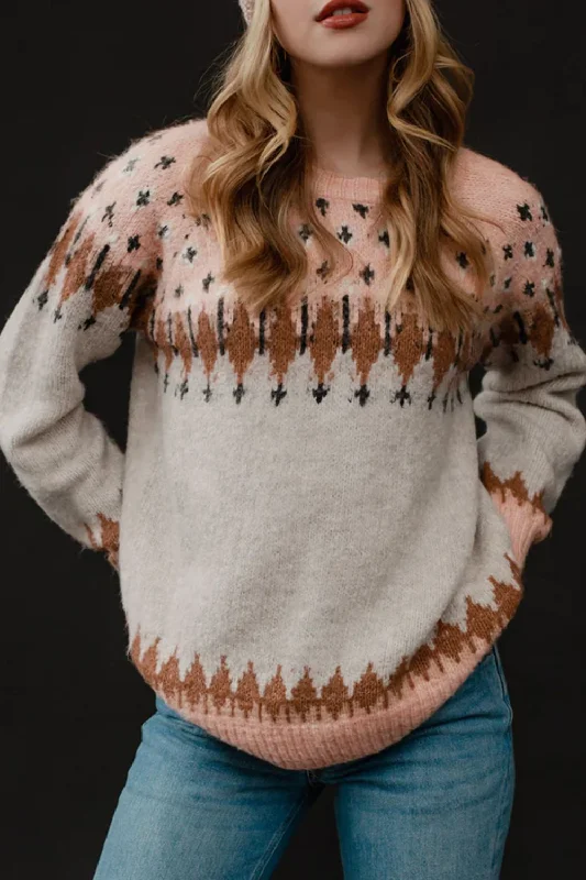 Weekend Bargains Await You Geometric Contrast Round Neck Long Sleeve Sweater | Sweater Weather | Cozy Season