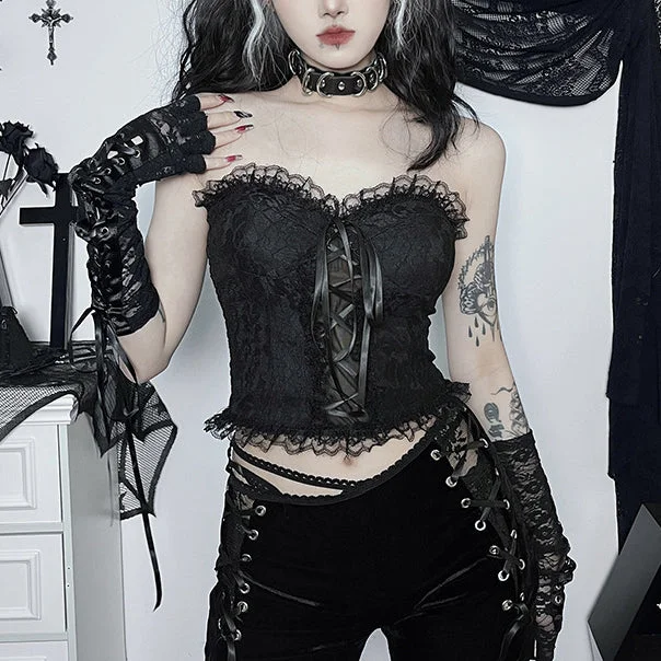 YEAR-End Sale Sexy Dark Style Lace Slim Fit Tube Top Vest Corsets Wholesale Womens Tops