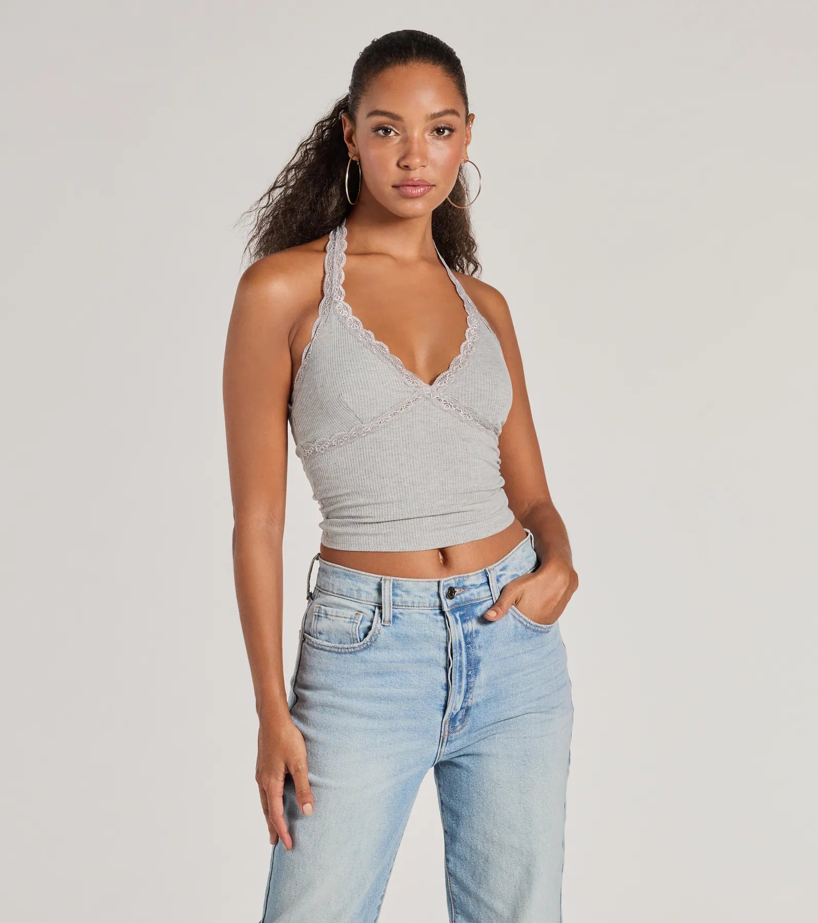 Unmissable Sale Adorably Trendy Lace Trim Knit Halter Top
