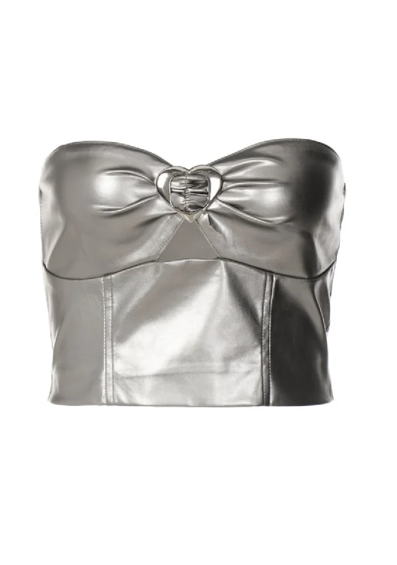 Weekend Discounts to Snag Shining Heart Bow PU Strapless Tube