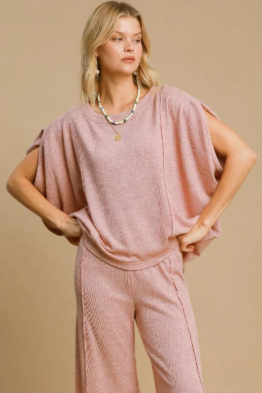 Deal Zone Umgee Exposed Seam Round Neck Batwing Sleeve Knit Top