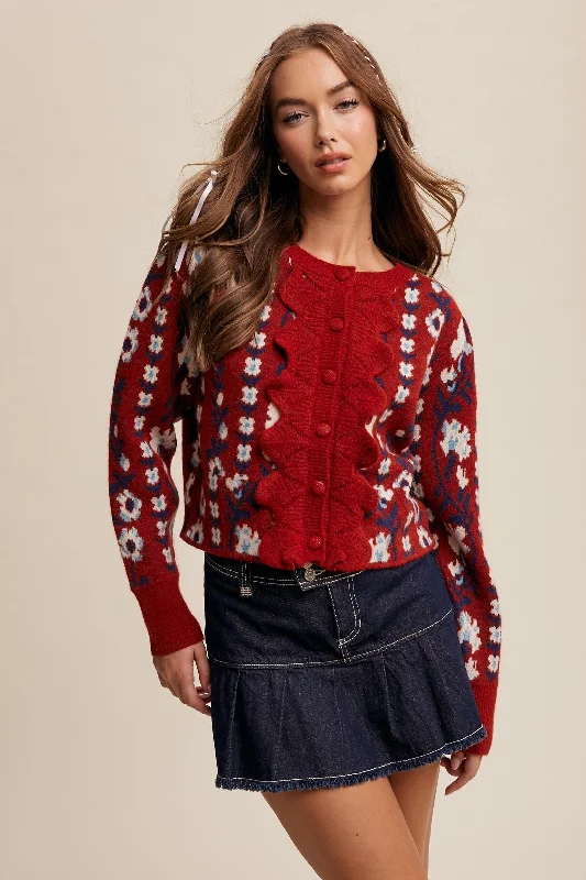 Weekend Offers That Excite Flower Ruffle Knit Cardigan