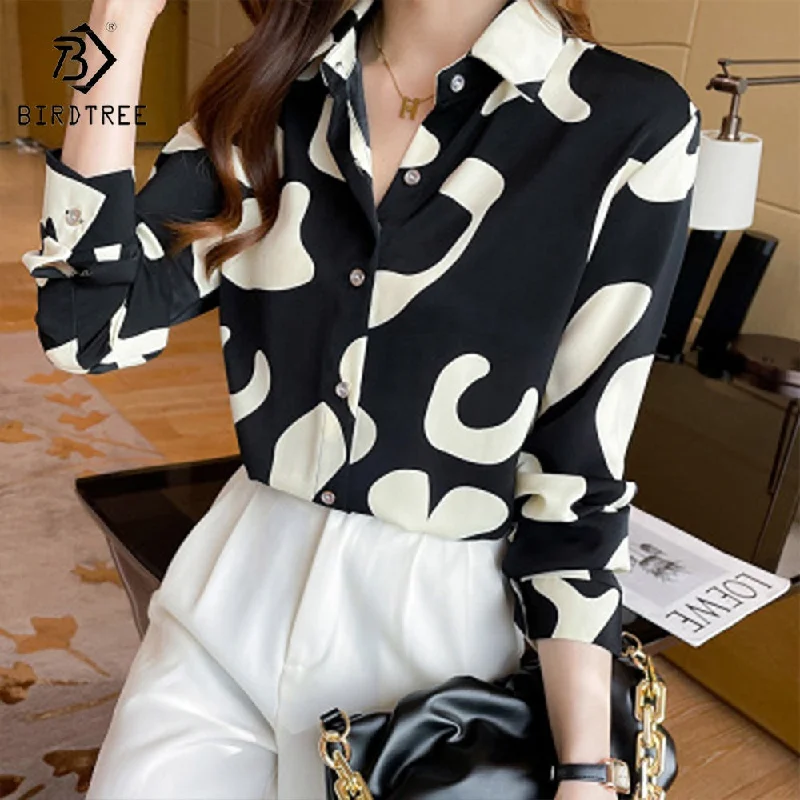Deal Mania New Autumn Women's Long Sleeve Floral Printing Shirts Elegant Casual Blouses Chiffon Shirt Tops For Spring