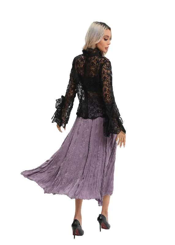 Midnight Madness Elegant Long Sleeve Lace Blouse