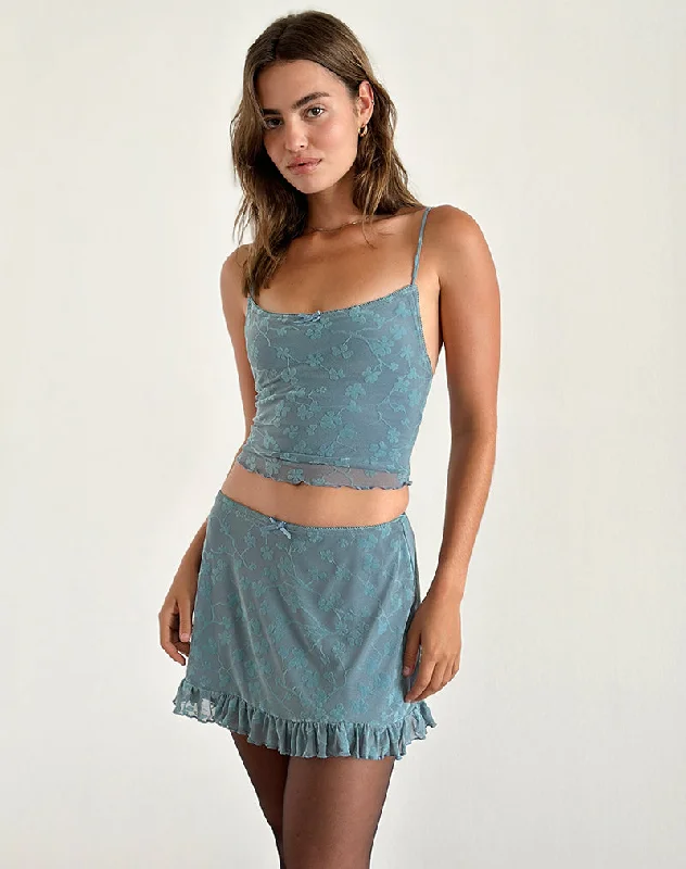 Sneak Peek Sale Deri Cami Top in Grunge Floral Blue Grey