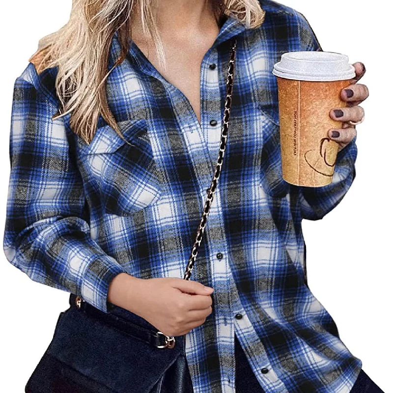 Daily Specials New Trend 2022 Yarn Dyed Plaid Loose Casual Jacket Patchwork Design Oversize Jacket Polyester Turn Down Collar Coat For Women