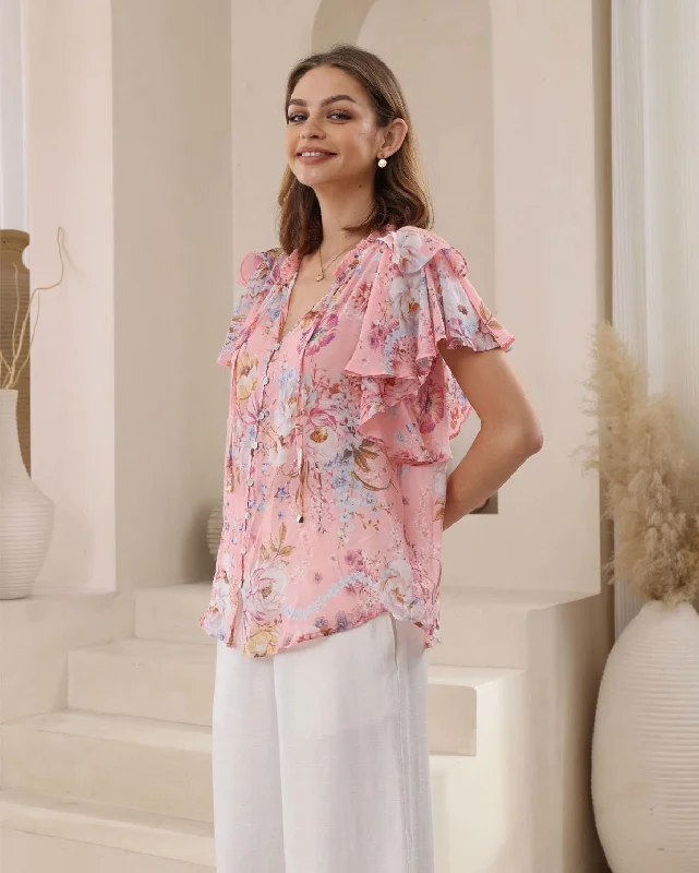 Weekend Shopping Bliss Iris Maxi Jayde Bohemian Blouse V Neck Buttoned - Rumi