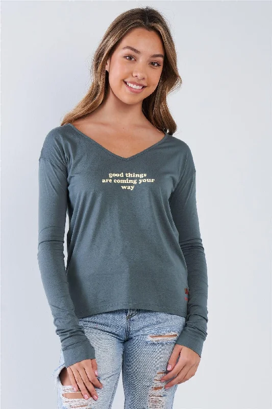Weekend Savings Extravaganza Kale Long Sleeve V-Neck "Good Things Are Coming Your Way" Top Weekend Savings Extravaganza Kale Long Sleeve V-Neck "Good Things Are Coming Your Way" Top