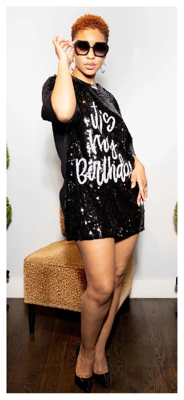 Hurry Up Sequin It’s My Birthday Dress/Top (Black)